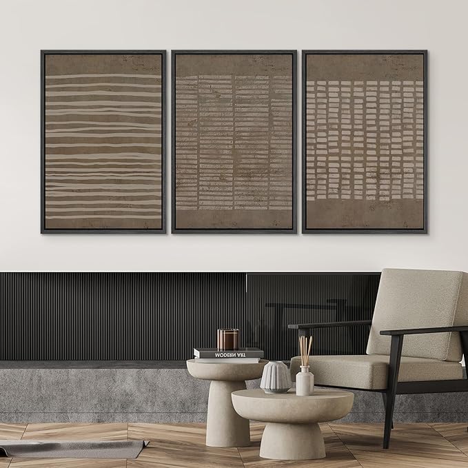 SIGNWIN Framed Canvas Print Wall Art Set Grunge Geometric Brown Line Art Graffiti & Street Art Abstract Illustrations Modern Art Decorative Nordic for Living Room, Bedroom, Office - 24"x36"x3 Black