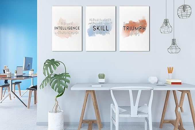 SHMAO Office Canvas Wall Art Motivational Wall Decor, 3 Piece Intelligence Skill Triumph Print Pictures for Office Wall Decor Women Inspirational Framed Artwork Home Office Decor 16”x24”x3 Panels