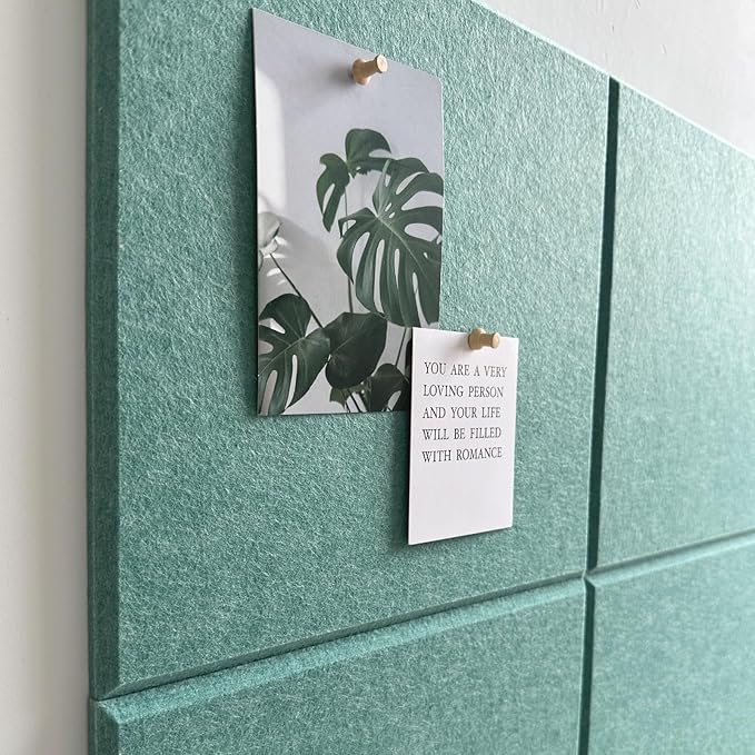 Large Cork Board for Office Wall Decor,48"x36"-12 Pack Felt Wall Tiles with Safe Removable Adhesive Tabs, 1/2" Thick, Felt Bulletin Board Pin Board Cork Boards for Walls - Jade Green