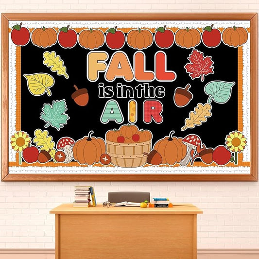 Fall Thanksgiving Bulletin Board Set Fall Pumpkin Classroom Decorations Autumn Maple Leaves Pumpkin Paper Cutouts Borders for Office School Thanksgiving Harvest Chalkboard Wall Supplies