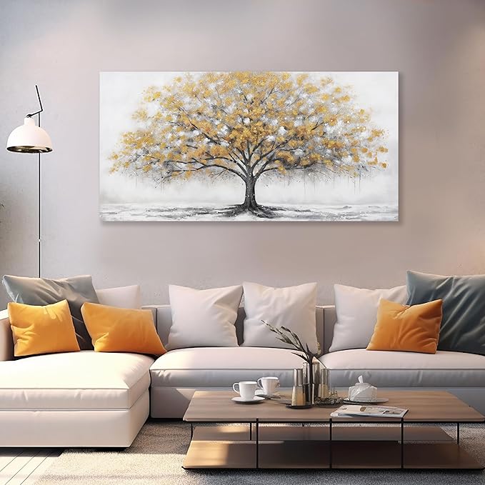 Glvzygy Wall Art Abstract Gold Tree of Life Canvas Modern Art Oil Painting Texture Tree Painting Living Room Bedroom Dining Room Home Office Decor Wall Decor 29" x 58"