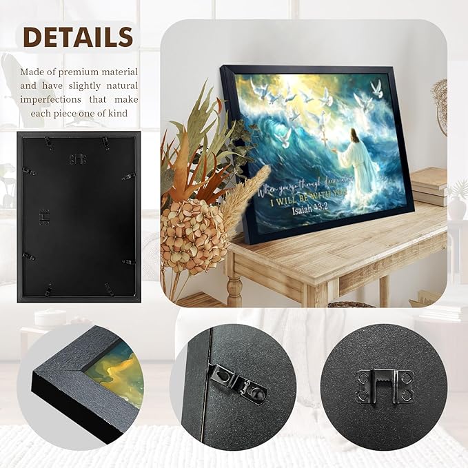 Jesus Walking on Water Canvas Wall Art Christian Wall Art Pigeon and Jesus Painting Pictures Artwork Modern Framed Religious Christian Decor for Living Room Bedroom Church 12x16 Inch