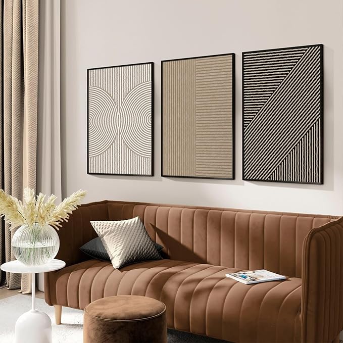 Boho Modern Wall Art Pictures Neutral Abstract Canvas Wall Decor Minimalist Line Wall Art Beige Brown Black Poster Mid Century Painting Artwork for Living Room Bedroom 12x16 Inch Unframed Set of 3