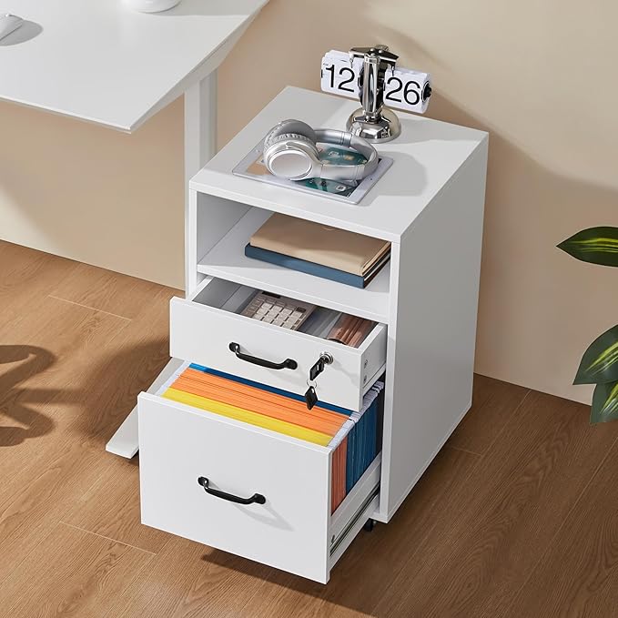 Yaheetech File Cabinet Vertical File Cabinets Mobile Letter Size File Storage Organizer Small Filing Cabinet Printer Stand for Home and Office White