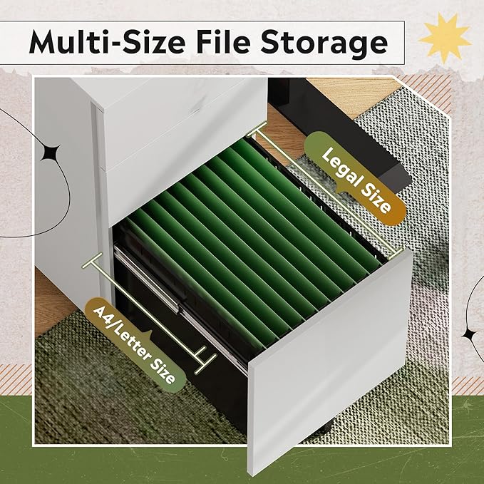 DEVAISE 3 Drawer Vertical File Cabinet with Lock, Under Desk Mobile Metal Filing Cabinet for Home Office Fit Legal/Letter/A4 File, Fully Assembled Except Wheels, White