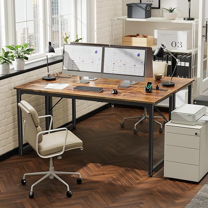 PRAISUN 63 X 24 Inch Office Computer Desk with Power Outlets and USB-C Port, Larger and Longer Gaming Desk, for Home Office, Study, Writing Work from Home Table, Metal Frame, White