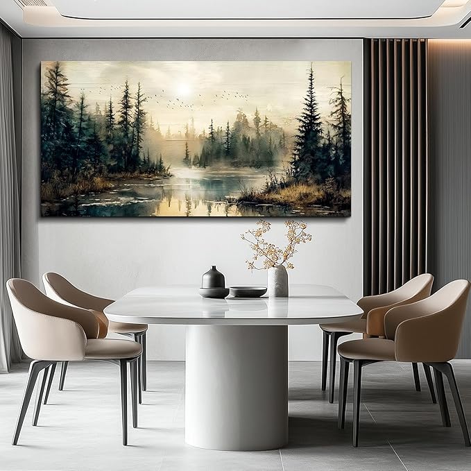 FUHAIHUA Canvas Wall Art For Living Room Large Wall Decor For Bedroom Modern Office Wall Decorations Forest River Landscape Paintings Farmhouse Pictures Artwork Room Aesthetic Home Decor 20x40 In
