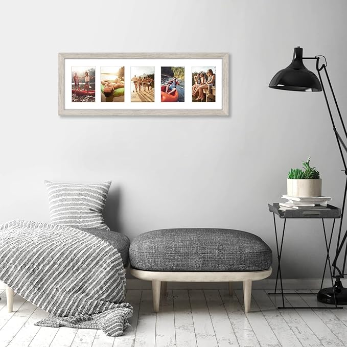 Americanflat 4x6 Collage Picture Frame with Shatter-Resistant Glass - Fits Five 4x6 Photos or Use as One 8x24 Picture Frame - Signature Collection - Collage Frames for Wall Display - Driftwood