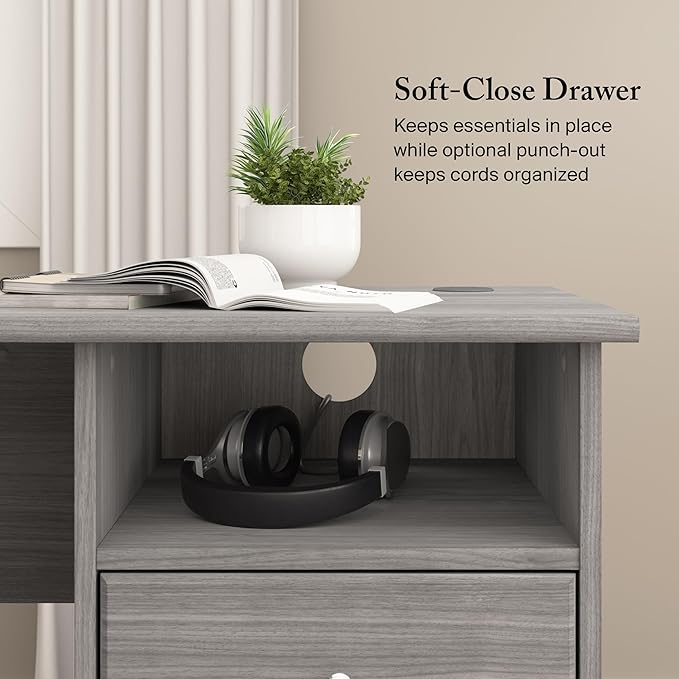 Bush Home Cabot 60W L Shaped Computer Desk with Storage in Modern Gray, 60-inch Corner Table with Drawers for Home Office Workspace