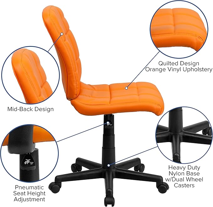 Flash Furniture Clayton Mid-Back Orange Quilted Vinyl Swivel Task Office Chair