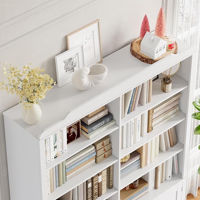 FACBOTALL 73.1" Tall Bookcase and Bookshelf, Wide Bookshelfs with Doors and Adjustable Shelves, 6 Tier Large Bookshelf with Storage, Tall Storage Cabinet for Living Room, Home Office, White