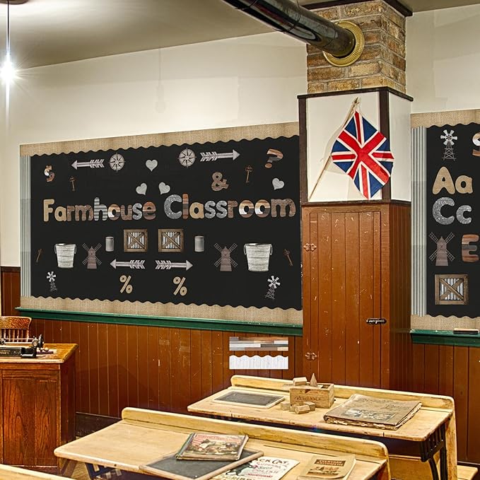 Kosiz Farmhouse Bulletin Board Decoration Set 118 ft Scalloped Bulletin Board Borders Classroom Poster Border Trim with 257 Pcs Letter Number Symbol Cutout for School Decor
