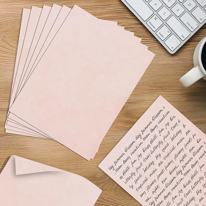 90PCS Vintage Paper 8.5 x 11 in Parchment paper for Writing Letter writing Paper, Decorative Printer Paper for Invitation, Letter, Resume, Award, Diploma, Art, Craft (Pink)