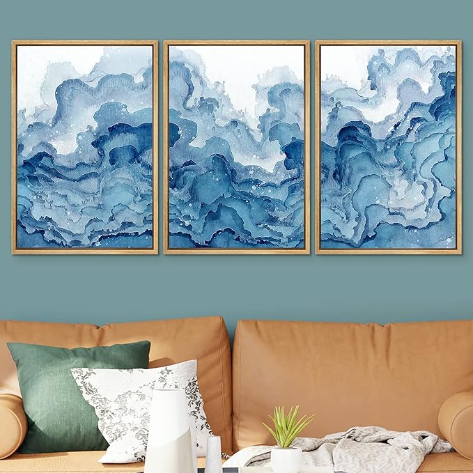 SIGNWIN Framed Canvas Print Wall Art Set Pastel Watercolor Mountain Range Abstract Shapes Illustrations Modern Art Decorative Nordic Zen Chic for Living Room, Bedroom, Office - 24"x36"x3 Natural