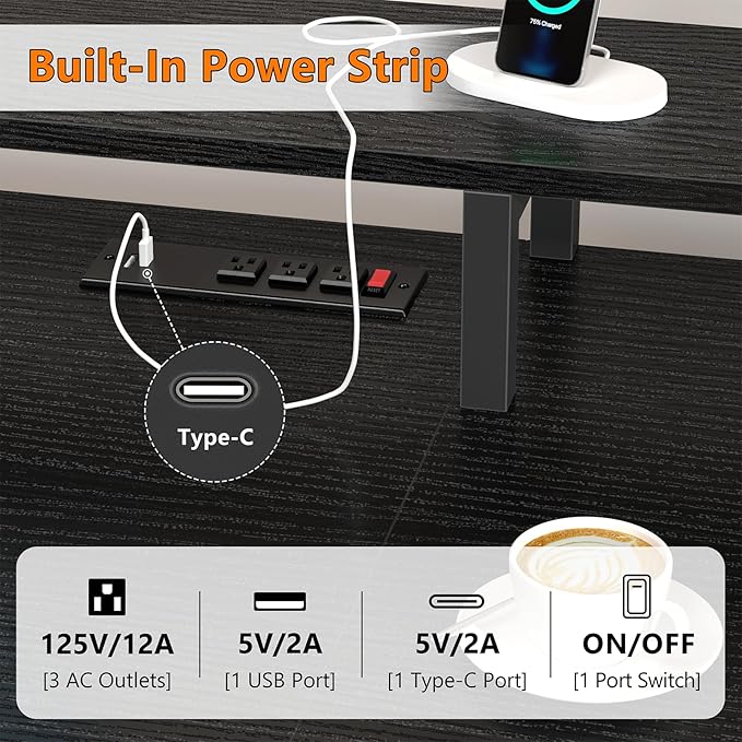 60 Inch Computer Desk with 8 Drawers, Gaming Desk with LED Lights & Power Outlets, Home Office Desk with Monitor Stand, Black