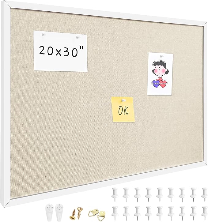 20x30 Inch Cork Board for Wall Hanging with Linen, Bulletin Board with Push Pins, Mounted Memo Message Board for Home Office Decor, Dorm Room Essentials, Classroom Organization