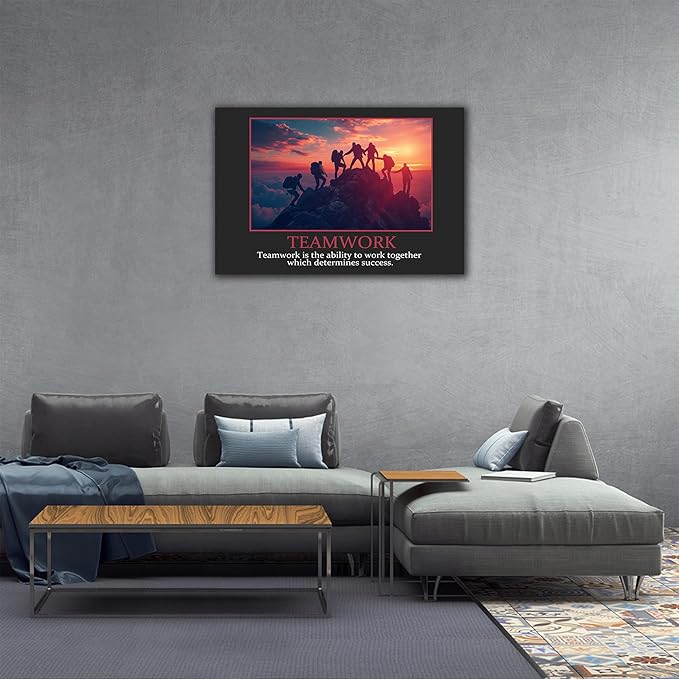 UZMKM - Inspirational Canvas Wall Art, Quotes Motivational Team Black Style Print Picture for Office Wall Decor, Company Poster Framed Artwork for Women Men Home Decor Ready to Hang 32x48 Inch