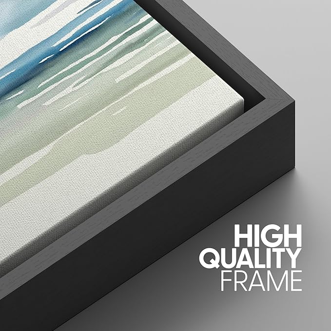 SIGNWIN Framed Canvas Print Wall Art Set Coastal Horizon Watercolor Blue and Green Abstract Ocean Scene Illustrations Modern Art Decorative Abstract for Living Room, Bedroom, Office - 24"x36"x3 Black