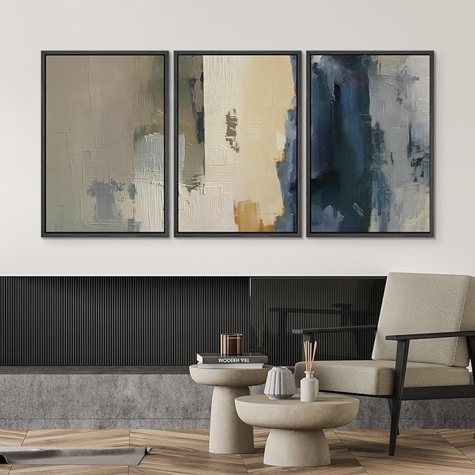 SIGNWIN Framed Canvas Print Wall Art Set Modern Neutral Color Block Abstract Illustrations Modern Art Decorative Boho Relax/Zen Nordic for Living Room, Bedroom, Office - 24"x36"x3 Black