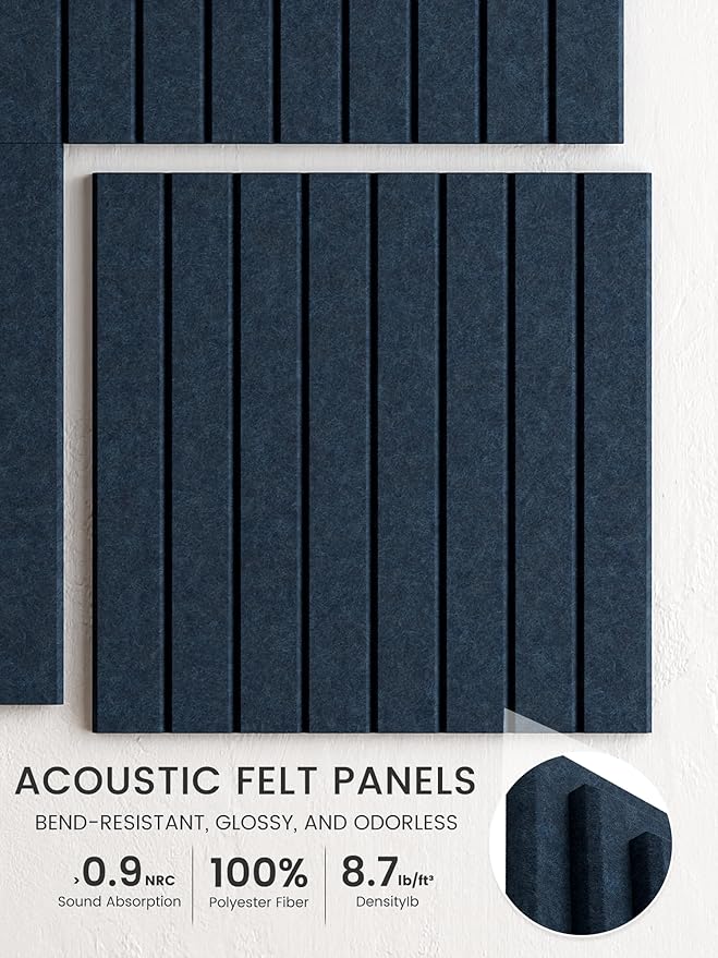 Bumusty Large Cork Board Alternative-36 x 24" Felt Bulletin Board Tiles, with 30 Pushpins, 40 Adhesive Tabs, 6-Pack Slat Wall Paneling, Cork Boards for Office Push Pin Board Felt Board-Navy Blue