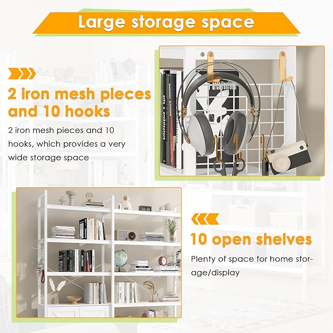 Semoic 6-tire Farmhouse White Corner Book Shelf with 2 Barn Doors and 10 Storage Shelves, 71.3" Tall Convertible Etagere Bookcase with Storage Cabinet, Large L Shaped Bookshelf for Living Room(White)