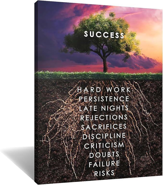 Inspirational Success Tree Wall Art Printed Pictures Canvas Motivation Entrepreneur Quotes Artwork Modern Inspiration Posters Home Painting Frame for Living Room Decor Ready to Hang [40''W x 30''H]