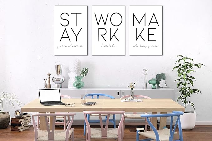 SHMAO Office Canvas Wall Art Motivational Wall Decor, 3 Piece Modern Positive Quotes Print Pictures for Office Wall Decor Women Inspirational Framed Artwork Home Office Decor 16”x24”x3 Panels