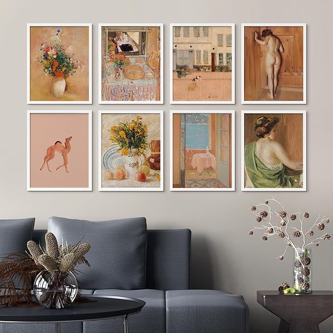 SIGNWIN Framed Poster Bathroom Decor 11"x14"x 8 White, Wall Art Room Decor Multicolor for Living Room, Bedroom, Office Pastel Landscape Flowers Female Portrait Vintage Illustrations Bohemian