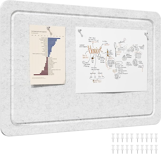 Lifewit Cork Board Alternative, 22.4"x 14.8" Bulletin Board with Self-Adhesive, Foldable Decorative Felt Pin Board Vision Board Message Board with 20 Pushpins for Office Wall Decor, Room Decor, Gray