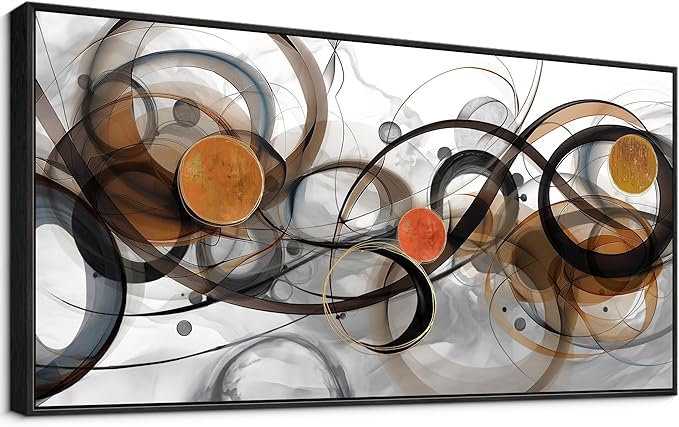 XLSJERST Abstract Wall Art - Framed Black White Canvas Home Art Decor for Living Room Office Canvas Pintings Modern Minimalist Frame Wall Art 24x48 Inches