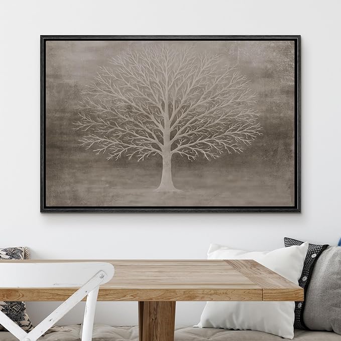 MUDECOR Framed Canvas Print Wall Art Minimalist White Treework Illustrations Minimalism Decorative Relax Colorful for Living Room, Bedroom, Office - 16"x24" BLACK