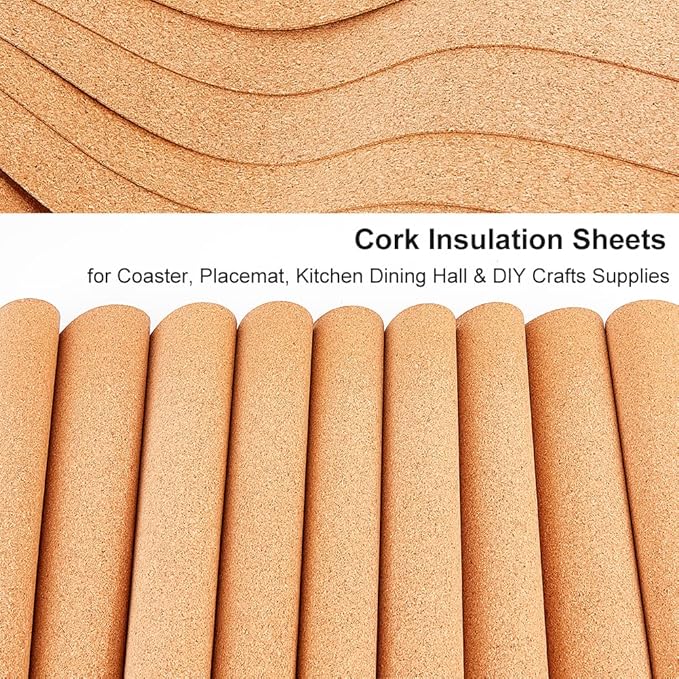 OLYCRAFT 10 Sheets Cork Sheets 12x6.1 Inch Thin Cork Roll 1mm Thick Brown Corks Board Rectangle Wooden Tiles Wood Mats for Coaster Placemat Kitchen Dining Hall DIY Crafts Supplies