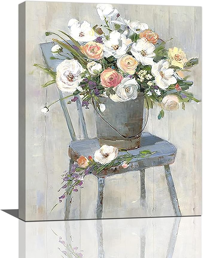 yerretin Farmhouse Flower Wall Art Country Floral Pictures Wall Decor Rustic Canvas Paintings Modern Artwork Home Decorations for Bathroom Bedroom Living Room Framed 16"x20"