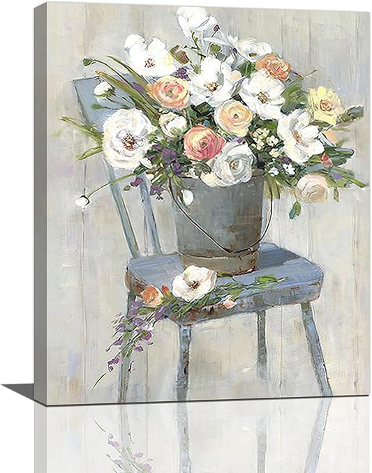 yerretin Farmhouse Flower Wall Art Country Floral Pictures Wall Decor Rustic Canvas Paintings Modern Artwork Home Decorations for Bathroom Bedroom Living Room Framed 16"x20"