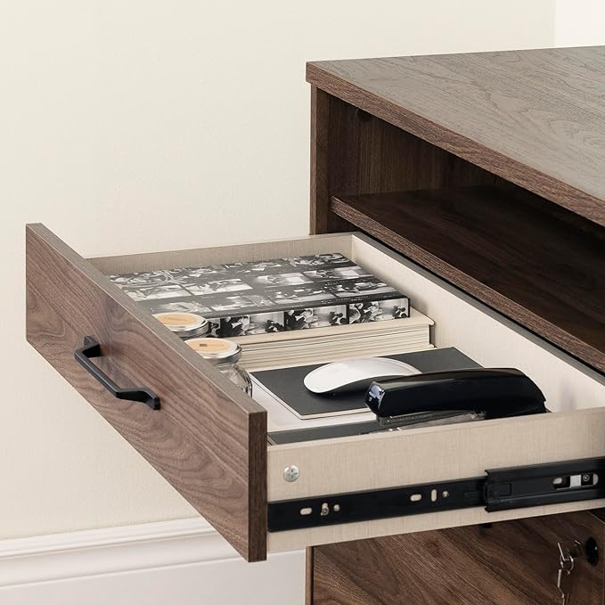 South Shore Helsy 2-Drawer File Cabinet Natural Walnut, Scandinavian