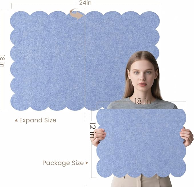 Scalloped Bulletin Board, 36 x 24 Inches Felt Pin Board - Decorative Cork Alternative for Wall, Foldable Picture Self-Adhesive Vision Prayer Board with 20 Pushpins - Lavender Blue