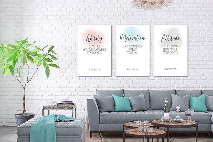 SHMAO 3 Piece Office Canvas Wall Art, Motivational Quotes Ability Motivation Attitude Print Pictures Wall Decor for Office, Men Women Inspirational Framed Artwork Home Office Decor 20''x30'' x 3 Pcs