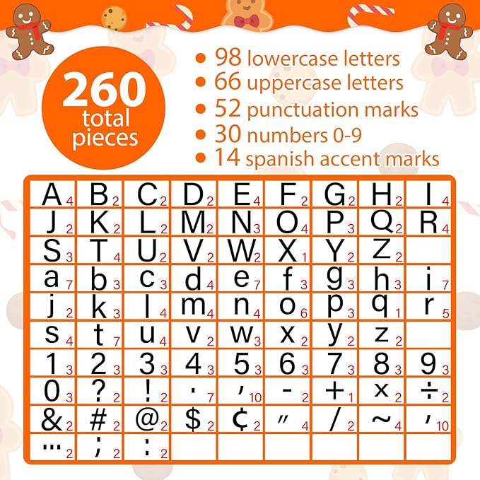 260 PCS Bulletin Board Letters for Classroom 4” Letters Combo Pack Set Christmas Gingerbread Classroom Decorations Alphabet Numbers Symbols Letters for Bulletin Board Cutouts Card for Classroom Decor