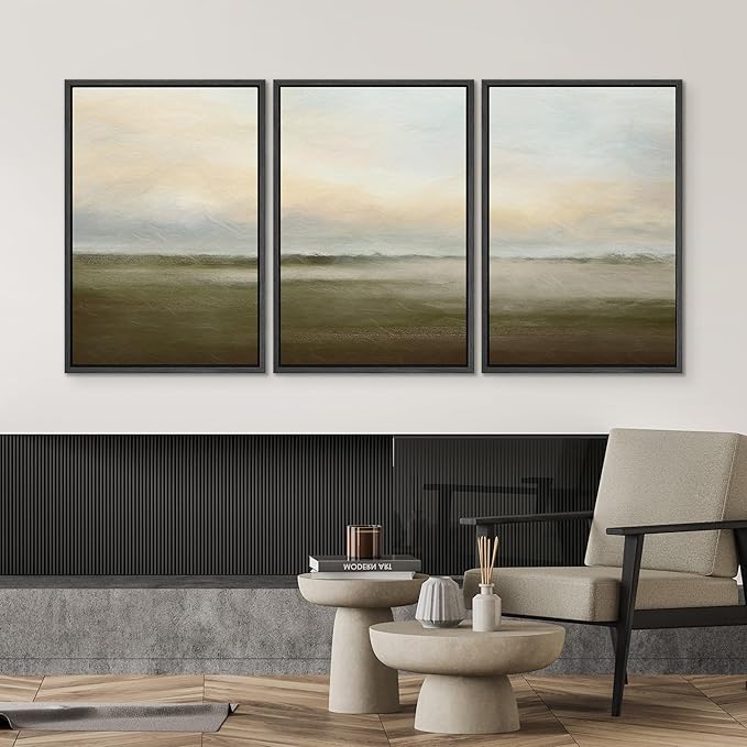 SIGNWIN Framed Canvas Print Wall Art Set Pastel Sunset Country Farmland Landscape Nature Abstract Illustrations Fine Art Decorative Nordic Rustic for Living Room, Bedroom, Office - 16"x24"x3 Black