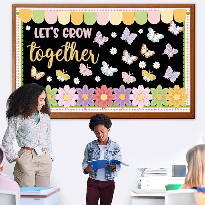 Spring Bulletin Board Set Spring Butterfly Classroom Decoration Set Butterfly & Flowers Cutouts Colorful Floral Decor for School Teacher Classroom Nursery Chalkboard Spring Door Wall Decor