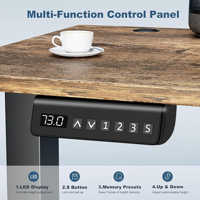 DUMOS 55 Inch Electric Standing Desk Height Adjustable, Sit to Stand Computer Workstations Large Work PC Table Home Office Writing Gaming Desks with Memory Presets for Walking Pad, Bedroom, Rustic