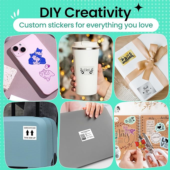 Phomemo Sticker Printer, Mini Printer Sticker Maker Machine M02, Print Pods Mini Pocket Machine for Creative DIY, Photos, Study Notes, Small Thermal Label Maker with AI APP for Home/Office/School,Cyan