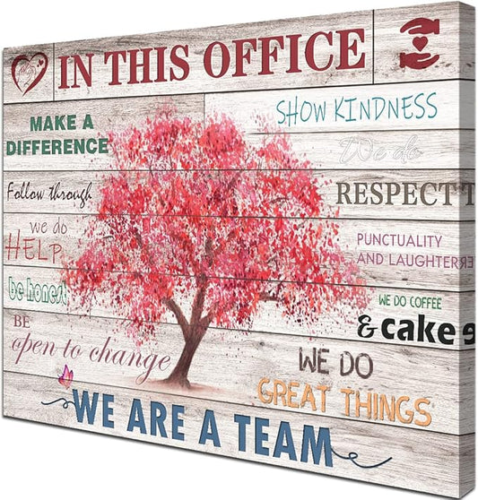 Vintage Office Decor Inspirational Posters Wall Decor Rustic In This Office Inspiring Wall Art Pink Tree Picture Print on Canvas for Home Office Decoration Framed Positive Quotes Gifts 12x16inch