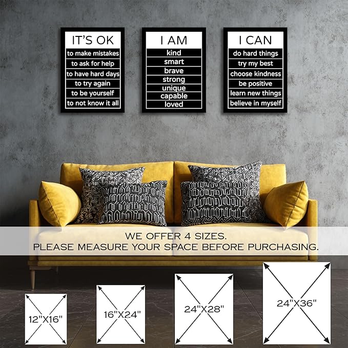 Halioyo Motivational Wall Art Decor Inspirational Canvas Wall Art Positive Affirmation Quotes Poster Decor for Bedroom Living Room Classroom Dorm Office, 20x28inchx3pcs