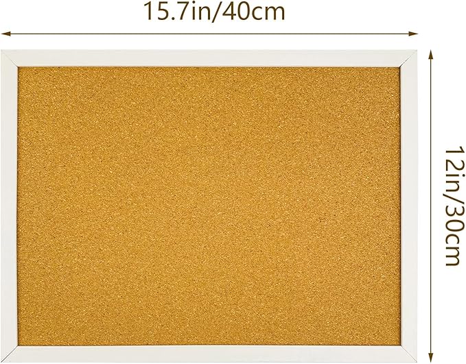 Cork Bulletin Board, 15.7 X 12 Inches Rectangle White Oak Wood Finish Frame for Office Home and School(Pins, Eye Bolts, gaskets, Screws)