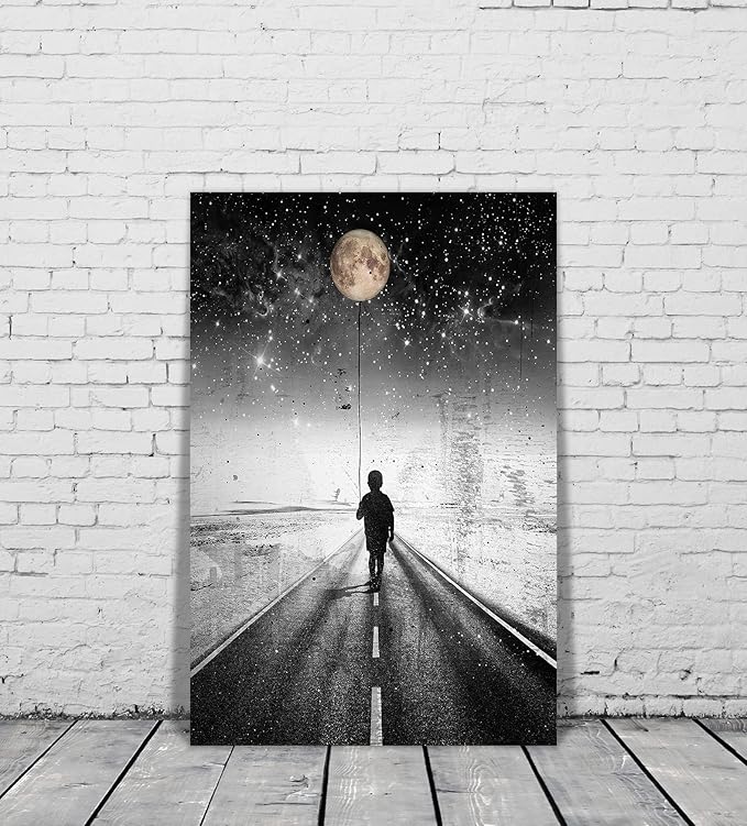 Yatsen Bridge Boy Walking in the Moonlight Wall Art, The Road Inspirational Canvas Picture Art Print, Modern Home Decor for Living Room Bedroom Ready to Hang - 24x36 inches