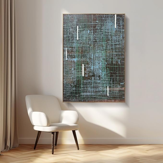 BrightA Abstract grid large-scale hand-painted wall decorations. Textured relief craftsmanship artworks that illuminate the home bedroom. Bring a visual impact experience to the office lobby 59"x84.6"