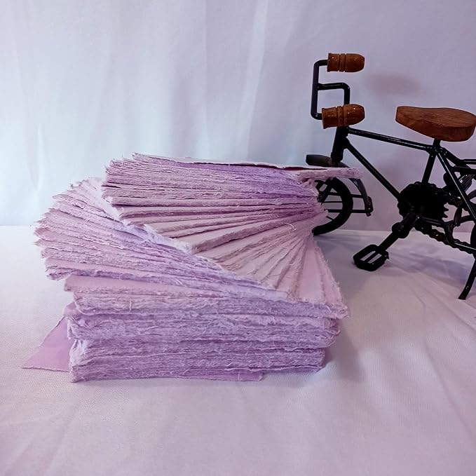 Deckle Papers® Handmade Cotton Paper Square Card Stock for Envelope Making, Calligraphy, Wedding Invitation, Menu Cards, Drawing, Watercolor, Size-Pack of-50-Purple (8x8 Inch)