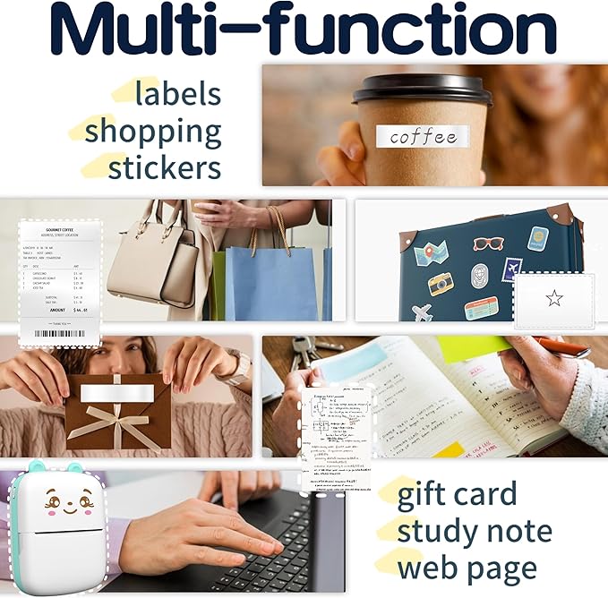 Mini Printer Portable Sticker Printer with 10 PaperRolls,Thermal Printing Pod,Ink-Free Bluetooth Label Maker DIY Crafts,Journals,Photos,Office & Home Use Printing Gift Box