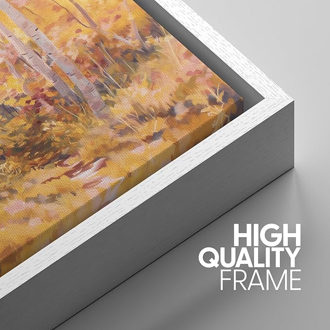 SIGNWIN Framed Canvas Print Wall Art Set Golden Autumn Forest Watercolor Woodland Path Illustrations Modern Art Decorative Abstract for Living Room, Bedroom, Office - 16"x24"x3 White